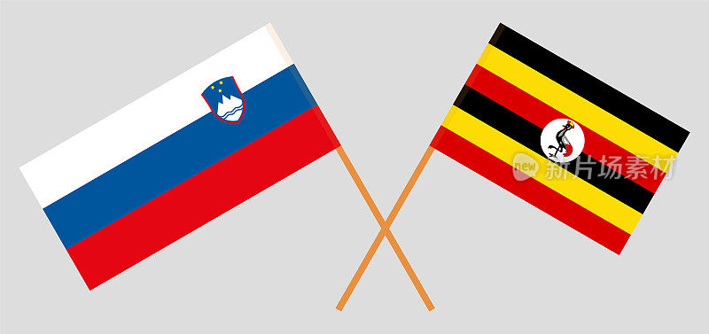 斯洛文尼亚和乌干达的交叉国旗。官方色彩。正确的比例