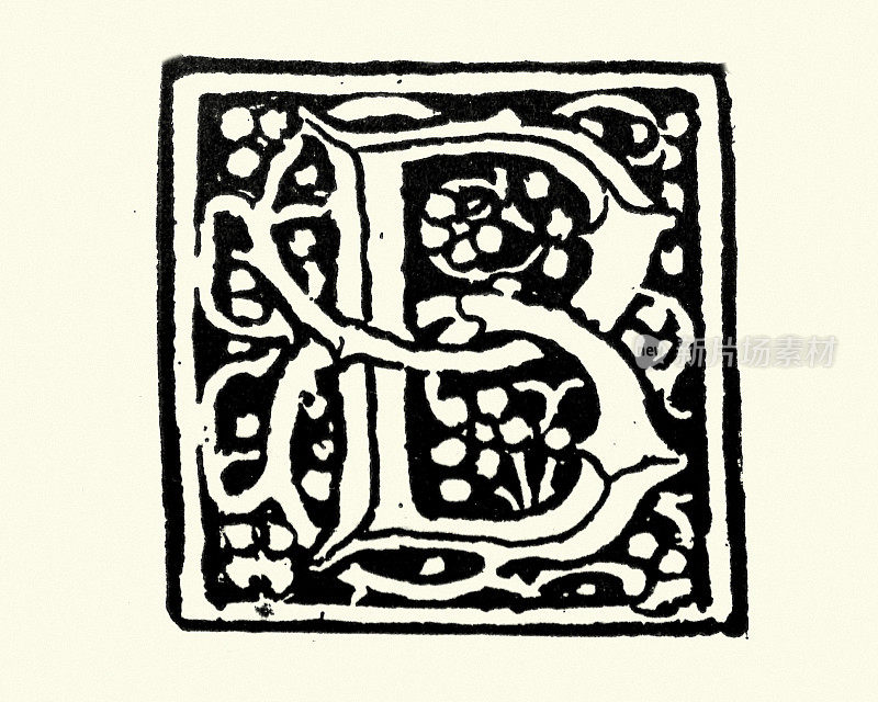 华丽的大写字母B，维多利亚风格的首字母