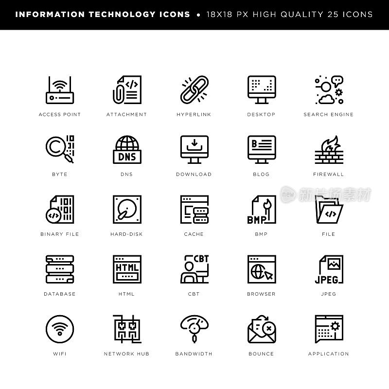 用于web开发、数据管理等的信息技术图标。