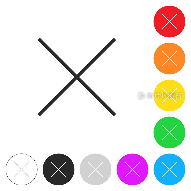 十字标记。按钮上不同颜色的平面图标