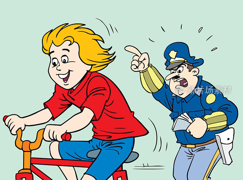 骑自行车的男孩和警察