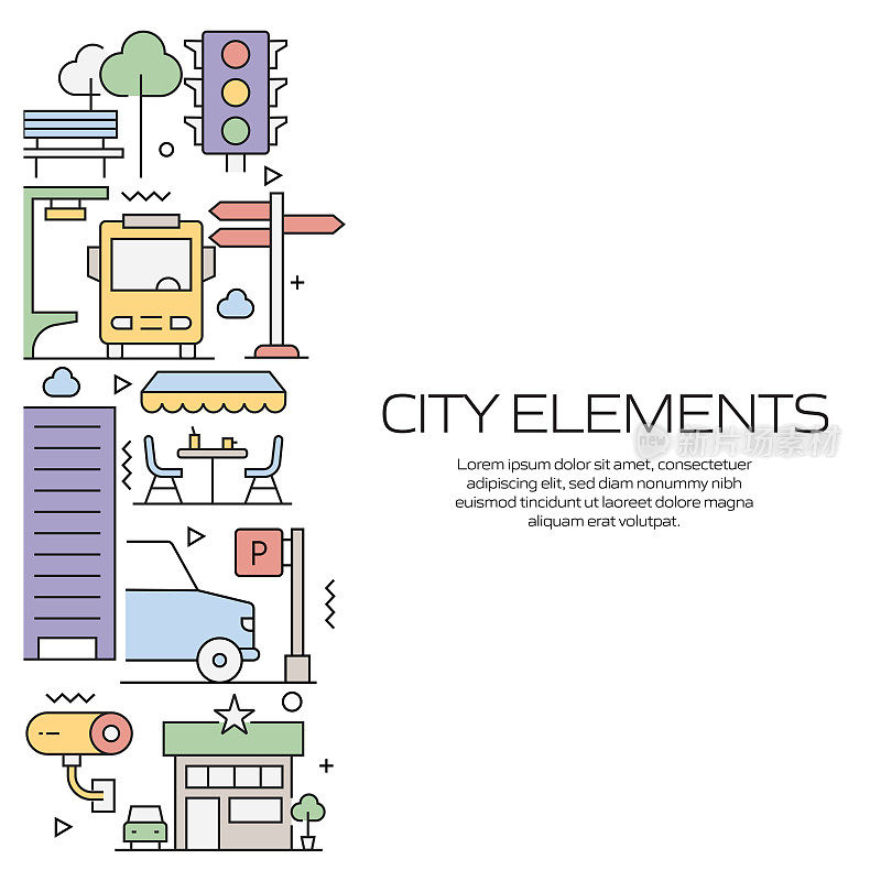 城市生活相关的现代线条风格矢量插图