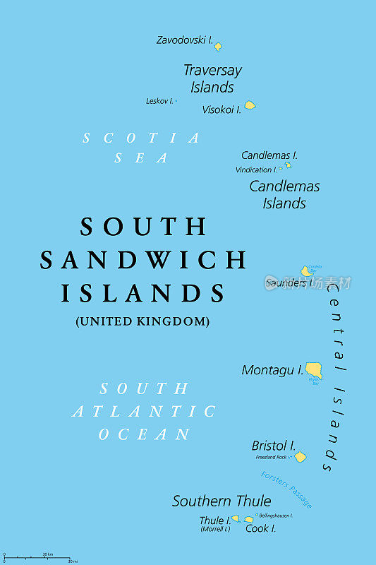 南桑威奇群岛，政治地图，南大西洋群岛