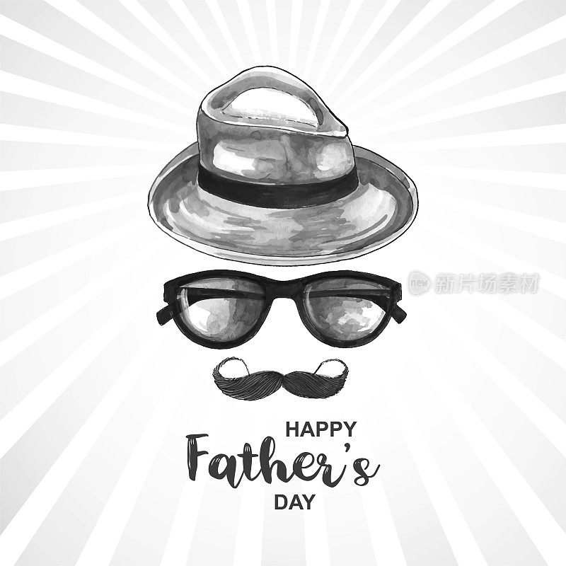 优雅的父亲节快乐帽和眼镜的胡子背景
