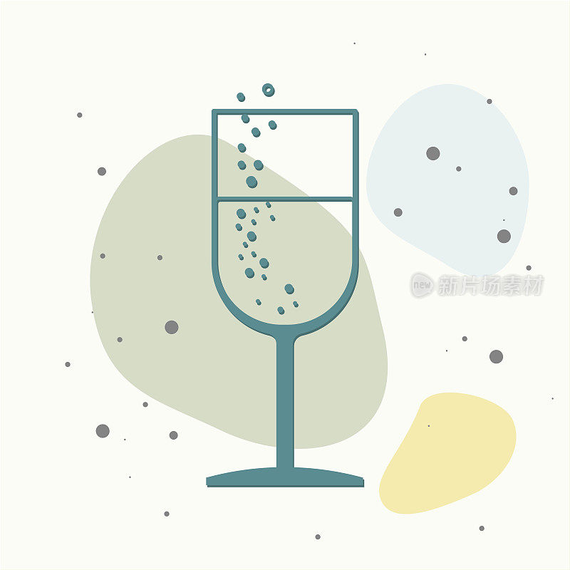 香槟玻璃矢量图标在多色背景。