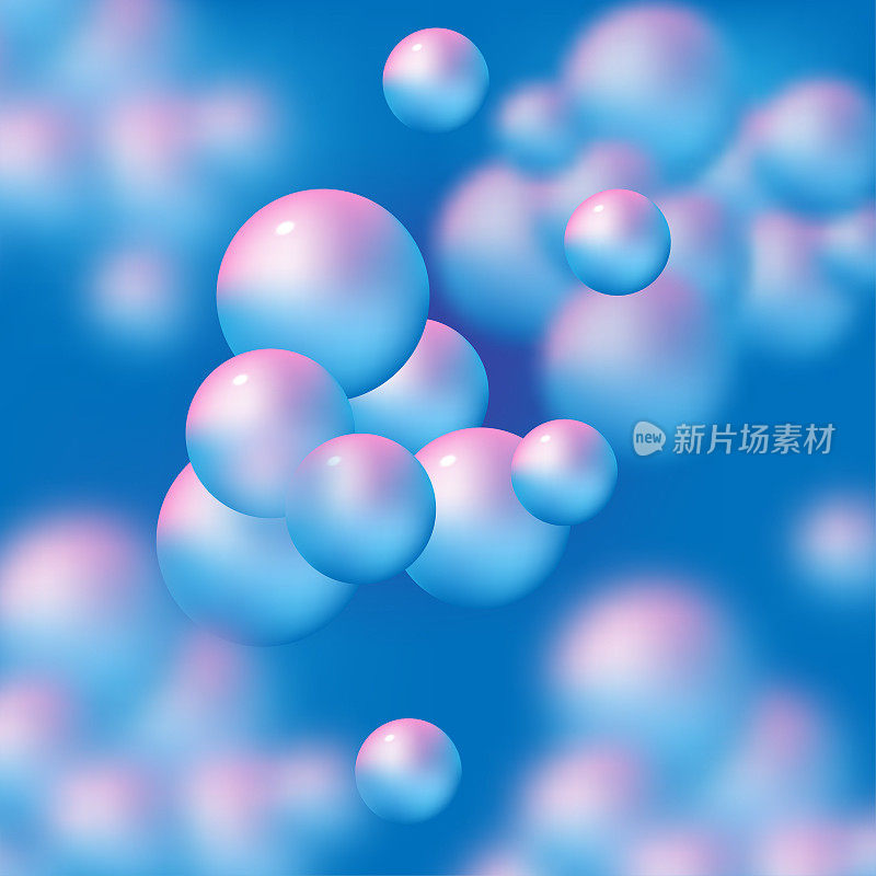 矢量三维插图抽象的流动球体在蓝色背景。