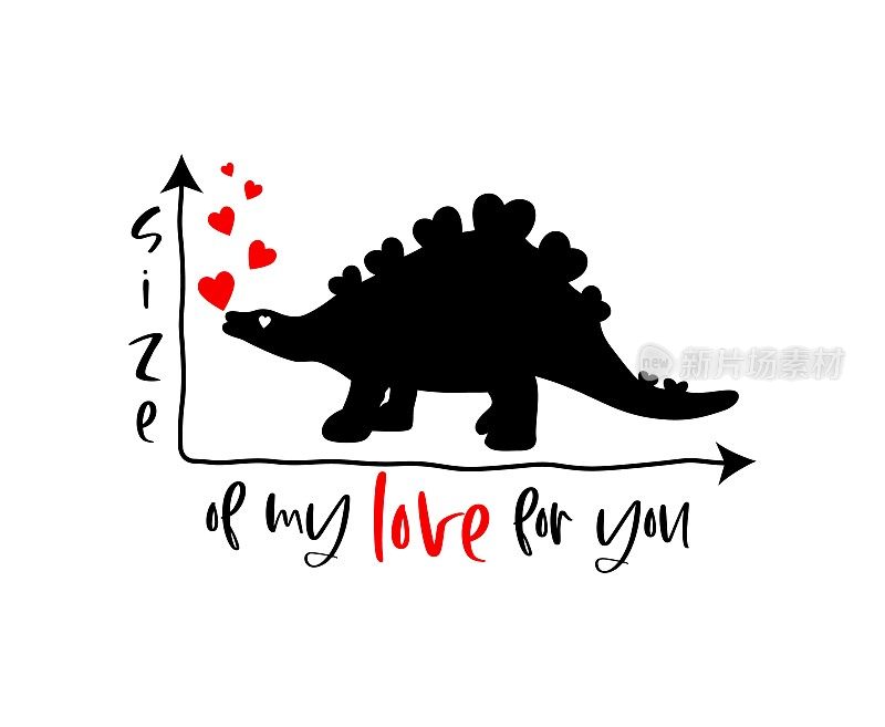 我对你的爱有恐龙的轮廓，红色的心
