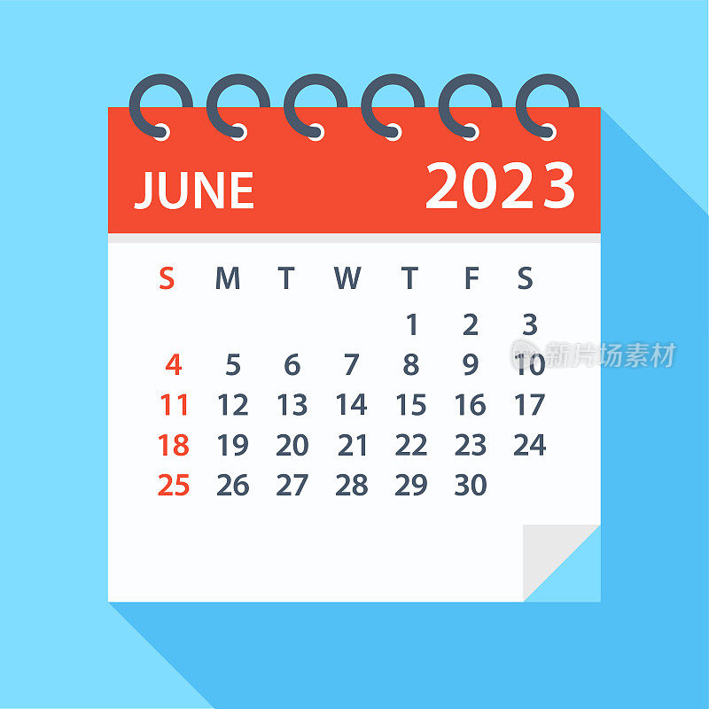 2023年6月-日历。一周从周日开始