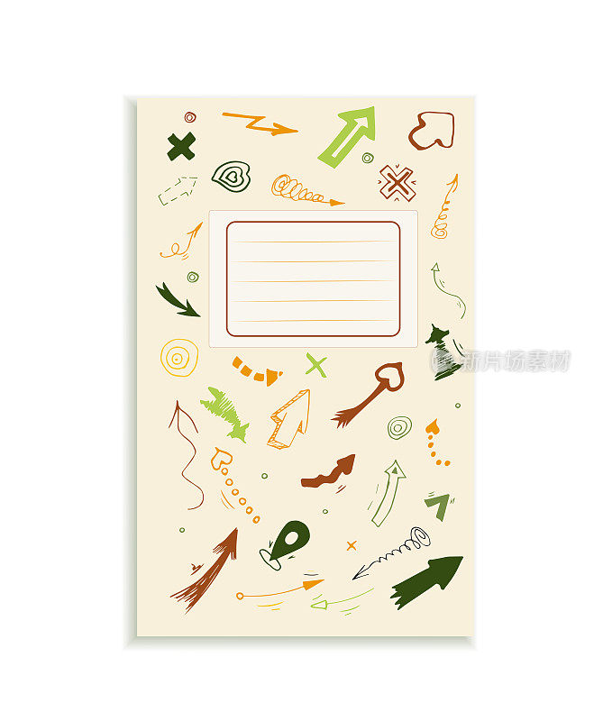 笔记本布局涂鸦或记事本封面指针箭头的插图笔记本的秋季颜色