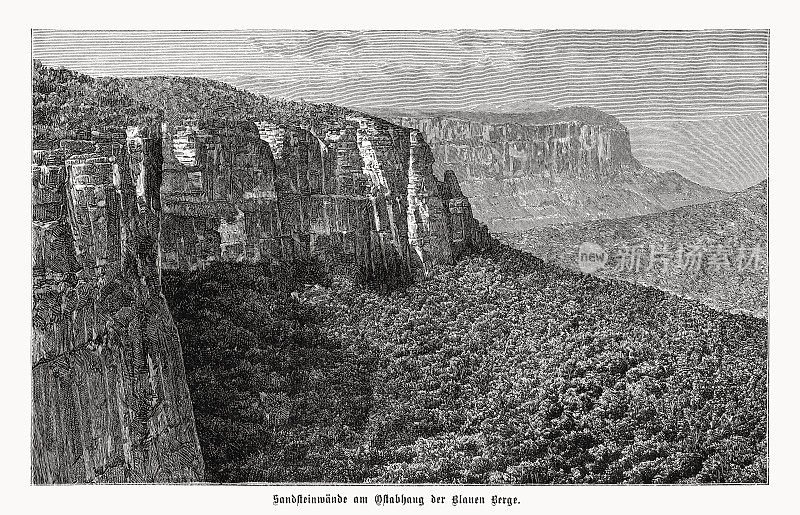 澳大利亚新南威尔士州蓝山，木刻，1899年出版