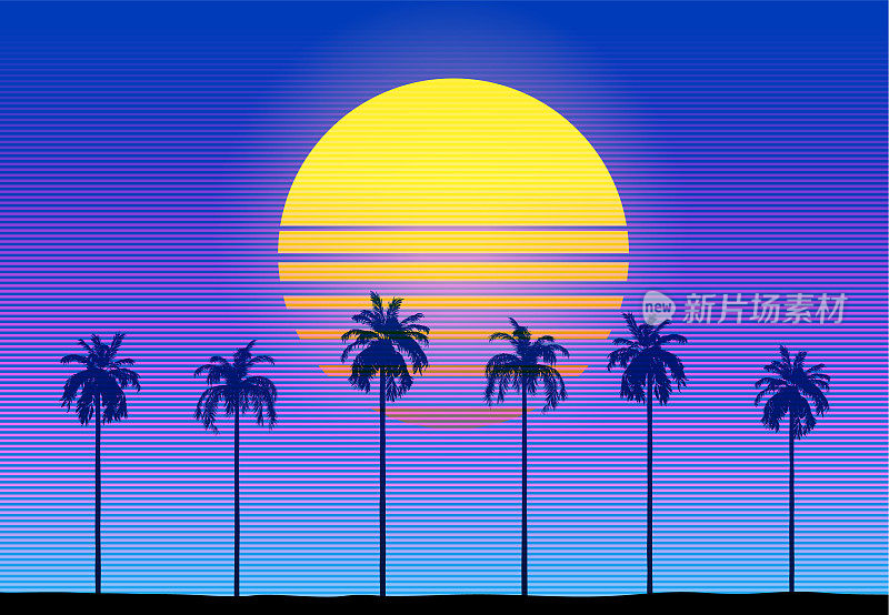 Synthwave复古背景-棕榈树