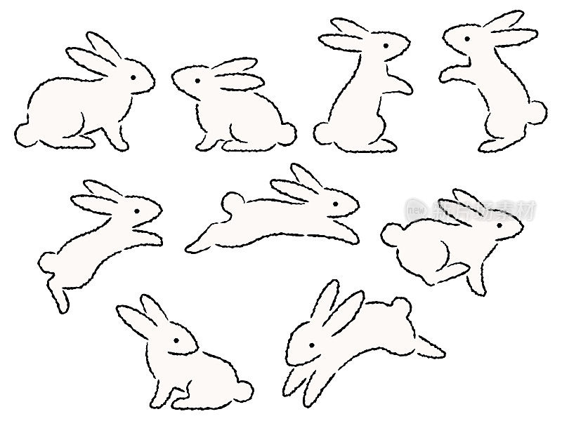手绘风格的白兔插图集