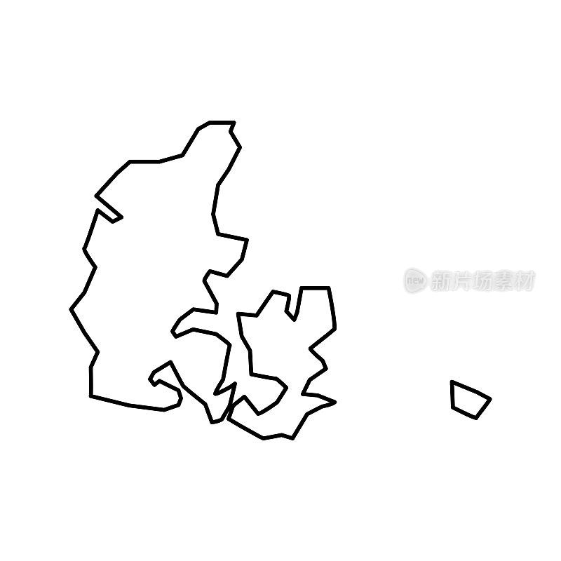 丹麦地图。丹麦线性风格。线性图标