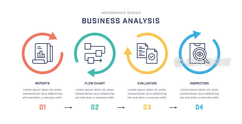 业务分析多色信息图模板与线图标