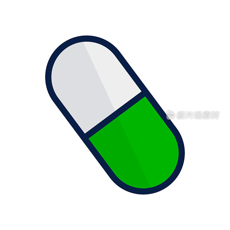 绿色医用胶囊。药丸和药品。向量。