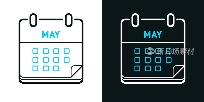 可能日历。黑色或白色背景上的双色线条图标-可编辑笔触