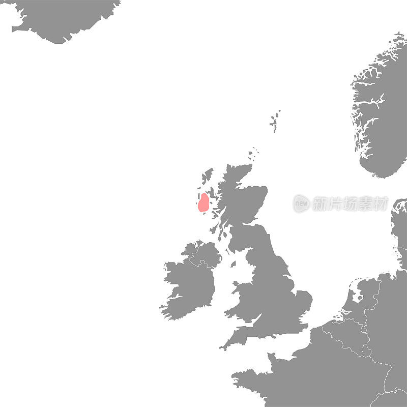 世界地图上的赫布里底海。矢量插图。