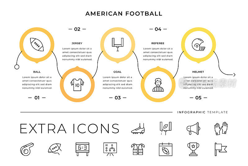 美式足球线图标和信息图表模板