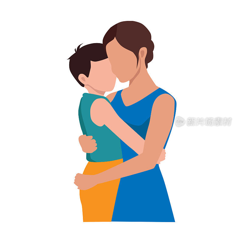 母亲拥抱她的孩子的矢量插图，母亲节