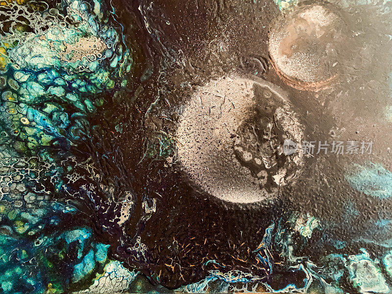 抽象宇宙景观与行星，丙烯画