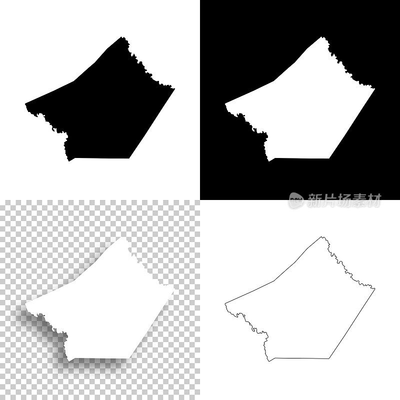 瓜达卢佩县，德克萨斯州。设计地图。空白，白色和黑色背景