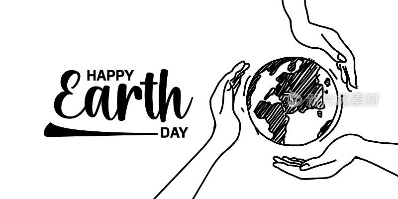 地球日快乐手刻字标志设计。环境，自然，拯救自然，气候变化。
