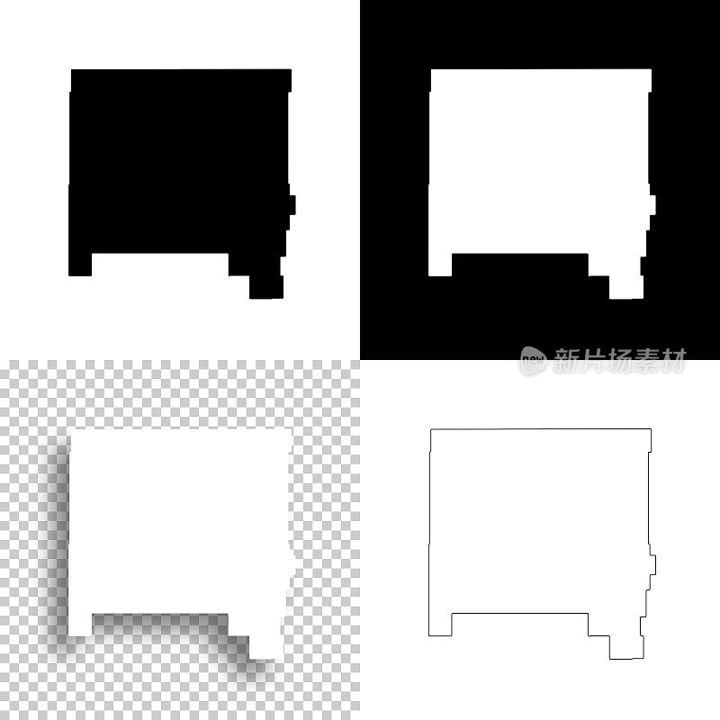 蒙大拿州希尔县。设计地图。空白，白色和黑色背景