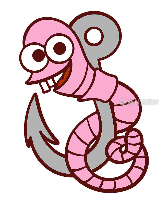 有趣的蠕虫在一个钓鱼钩卡通