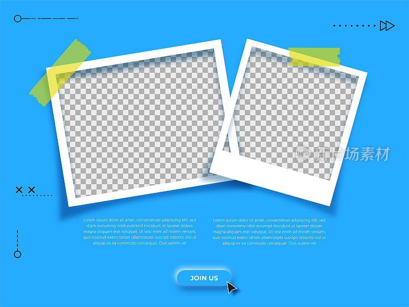 用胶带粘的相框。数字营销代理和企业社交媒体发布模板