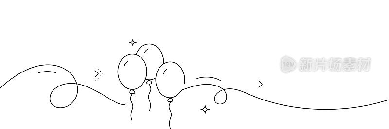 连续线绘制的气球图标。手绘符号矢量插图。