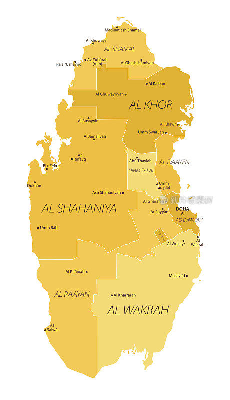 卡塔尔的地图。矢量彩色地图卡塔尔