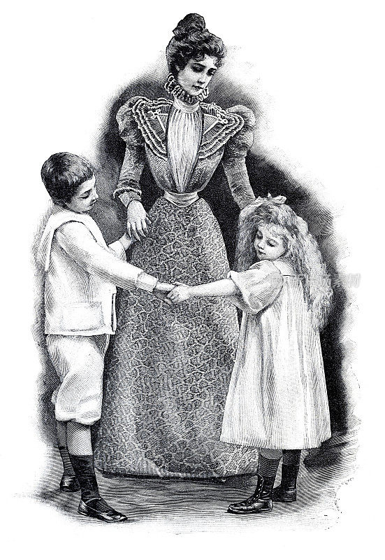 母亲与两个孩子玩耍的肖像，1897年
