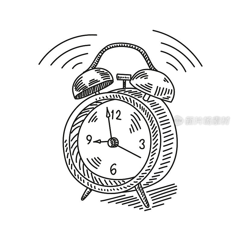 闹钟手绘草图图标,矢量插图