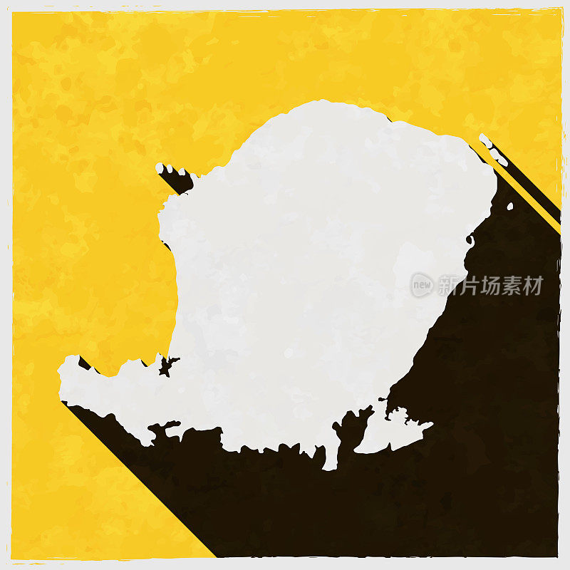 龙目岛地图与纹理黄色背景上的长阴影