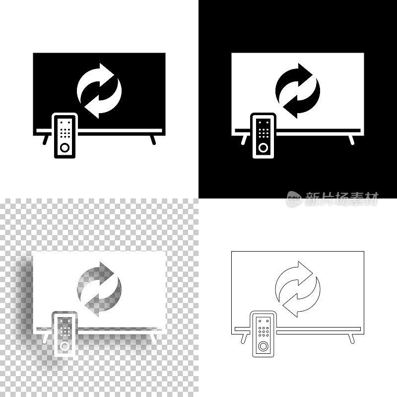 电视上的回收标志。图标设计。空白，白色和黑色背景-线图标