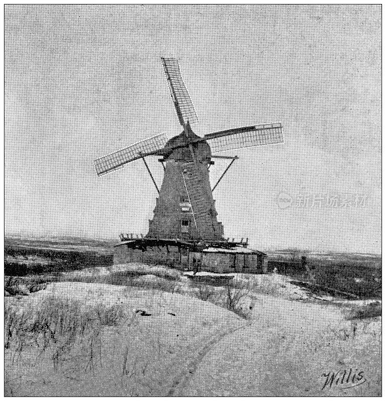 1898年，来自堪萨斯州劳伦斯的古董照片:老风车
