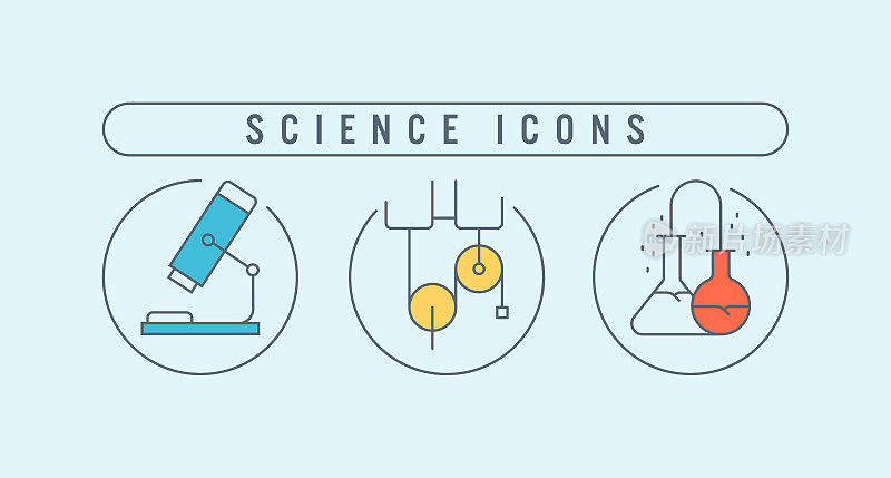 三重图标包装的科学线设置