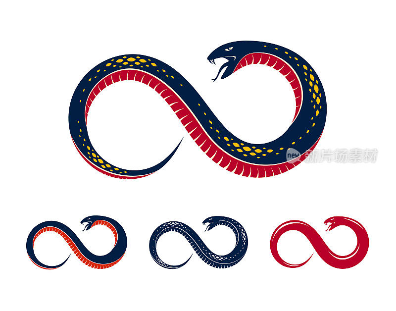 蛇吃蛇自己的故事，大蛇以无限的形状象征着蛇，生生不息的轮回，大蛇象征着古代矢量插画的标志、徽记或文身。