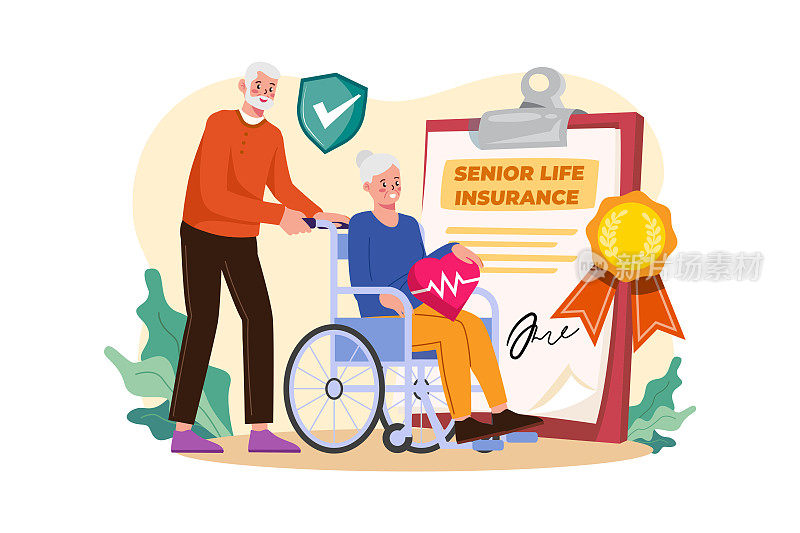 老年人寿保险概念插图在白色背景