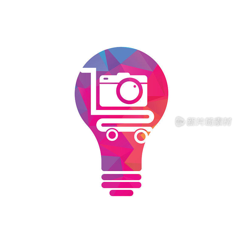 相机商店灯泡形状概念Logo矢量图标。