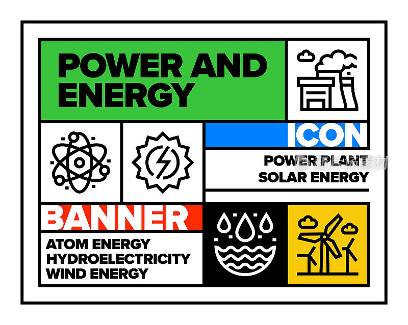 电力和能源线图标集和横幅设计