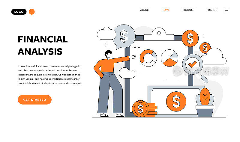 财务分析平面设计矢量插图