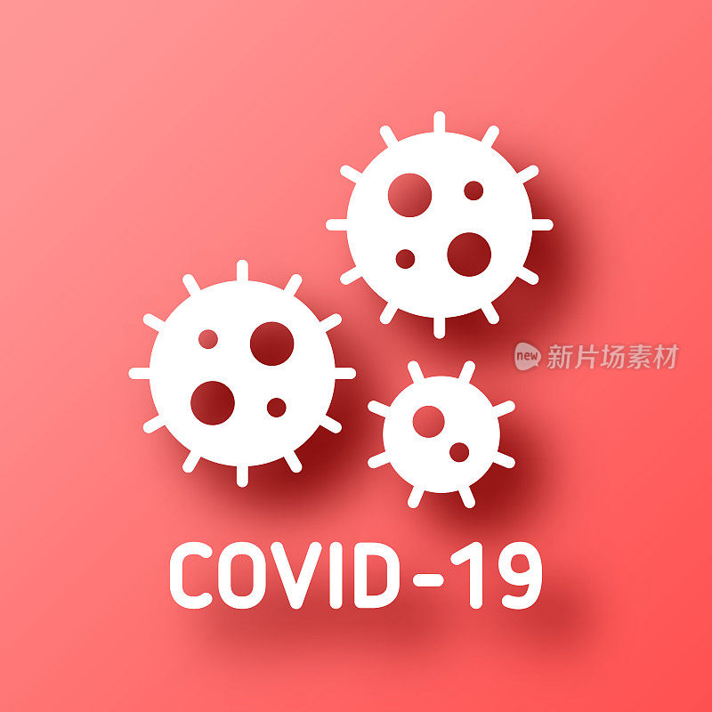 COVID-19细胞。图标在红色背景与阴影