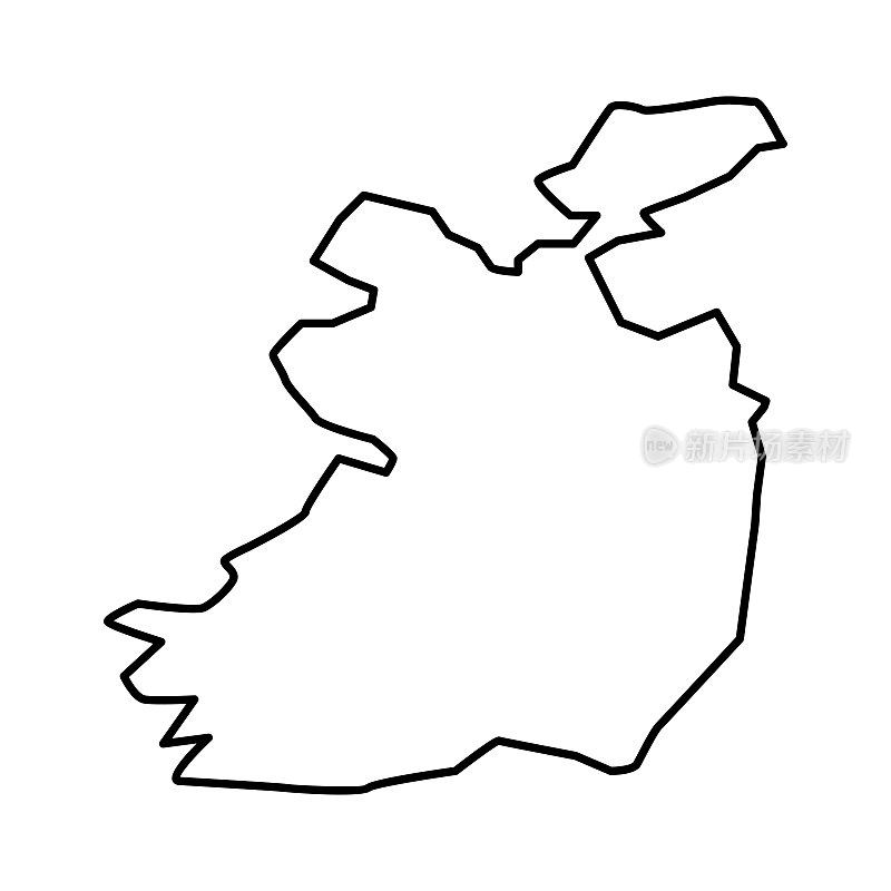 爱尔兰地图。爱尔兰线性风格。线性图标