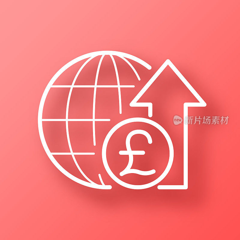 英镑升值。图标在红色背景与阴影