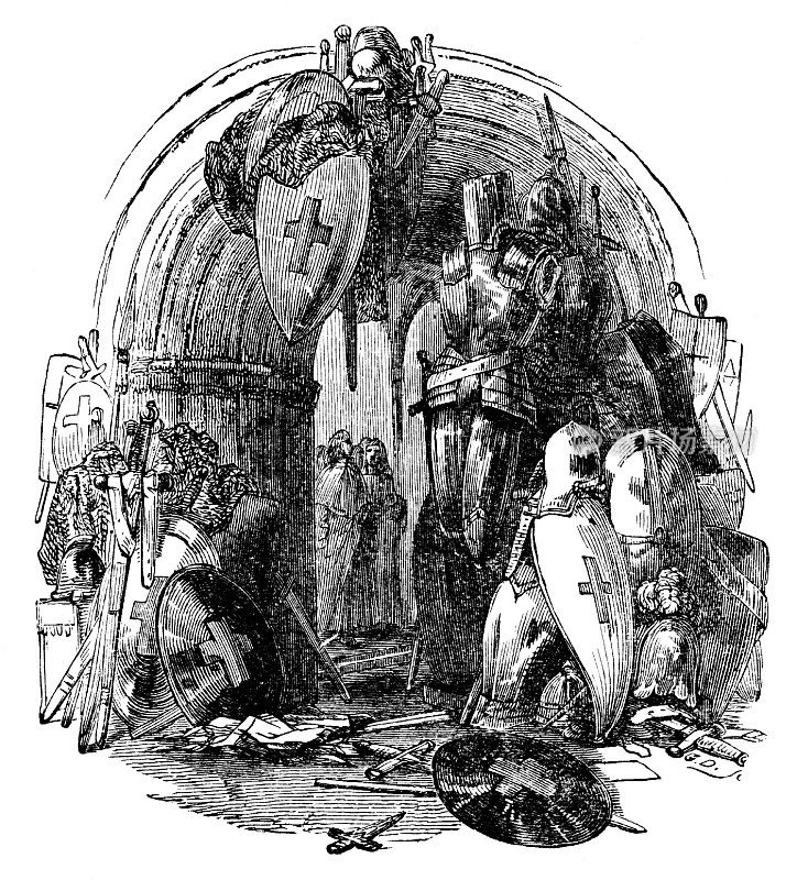 中世纪军械库，克里斯蒂安在17世纪英国文学《天路历程》中成为骑士