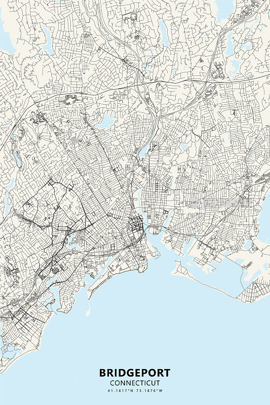 布里奇波特，康涅狄格州，美国矢量地图