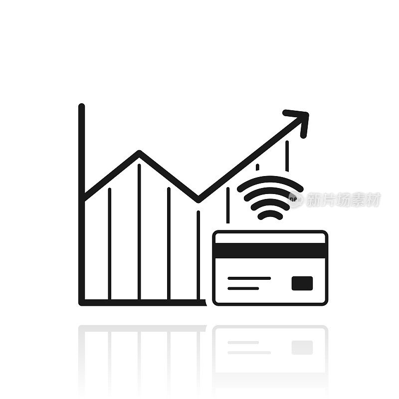 非接触式支付增长图表。白色背景上反射的图标