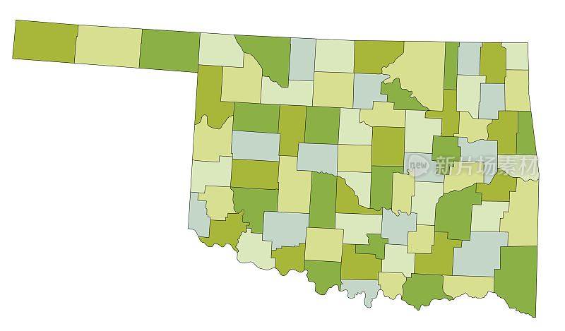 高度详细的可编辑的政治地图与分离的层。俄克拉何马州。