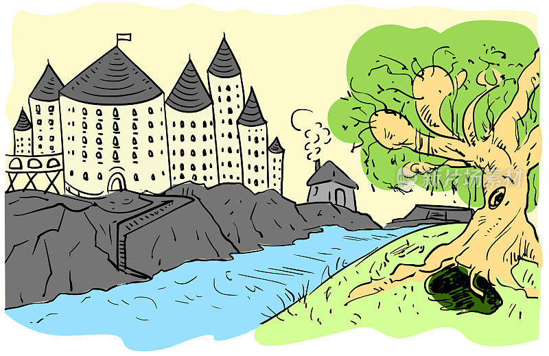 霍格沃茨，童话般的城堡，垂柳和洞穴，河边的小房子，波特。